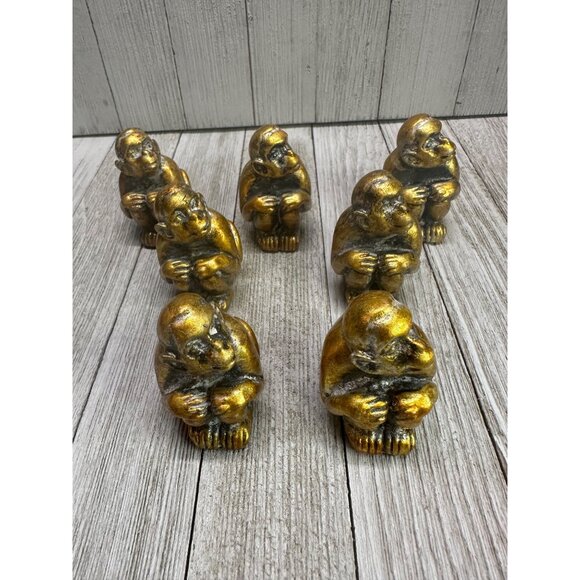 VTG Monkey Figurines Sculpture Statue Resin Gold Colored Home Decor -Set of 7 - Picture 1 of 9
